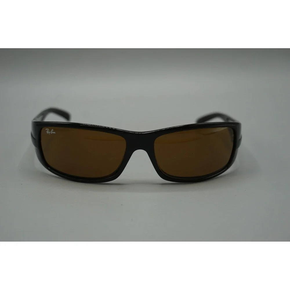 Ray-Ban RB 4057 601 3N Black Wrap Sunglasses Brown Lens Made in Italy Mens